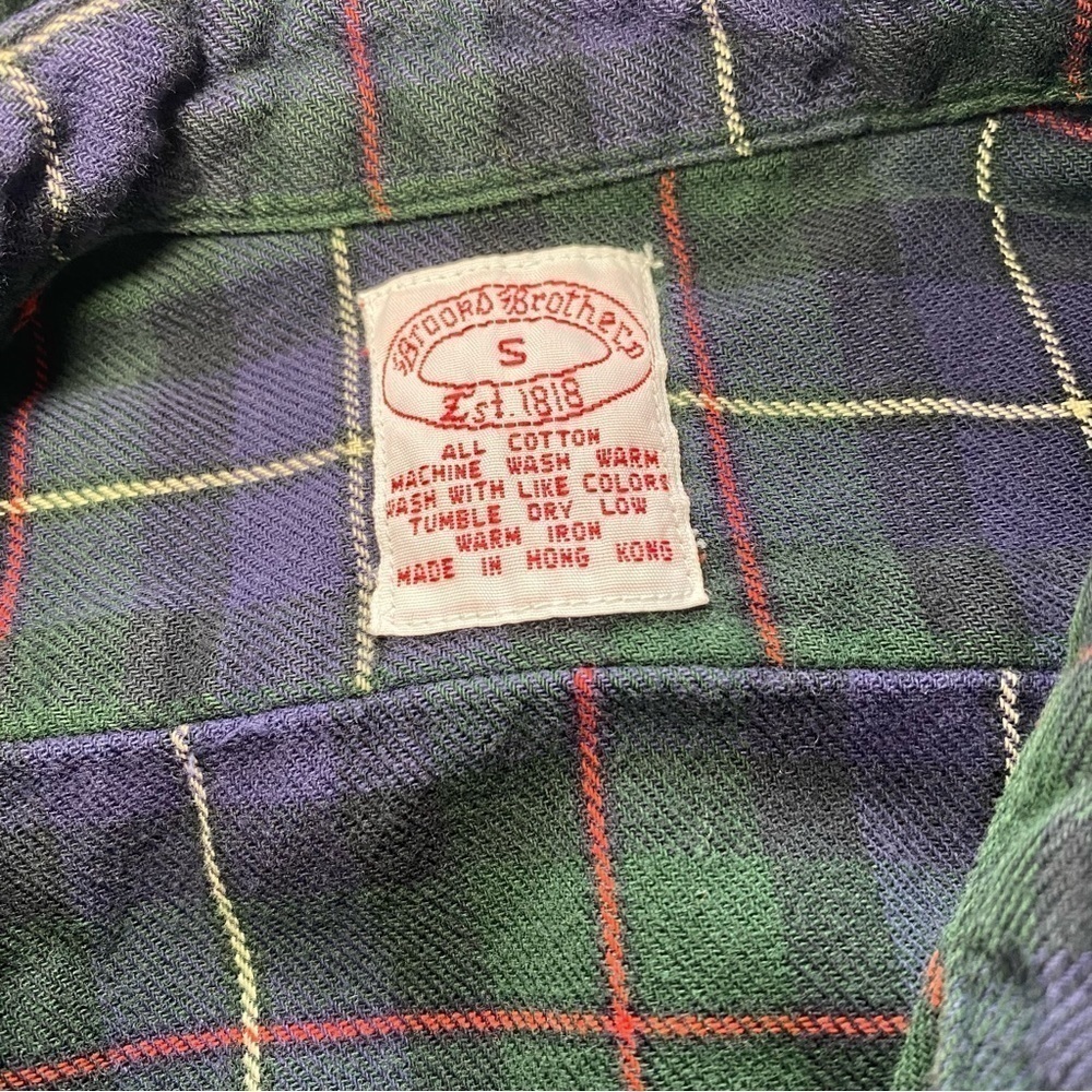 Brooks Brothers flannel button down shirt plaid green purple red size Small - Picture 7 of 12
